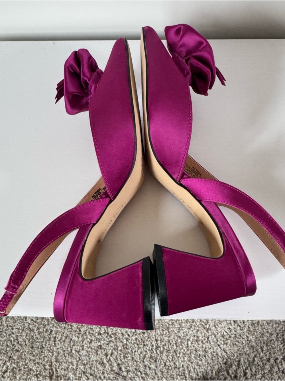 Charles David Magenta Satin Slingback Pointed-Toe Pumps with Rosette - Picture 4 of 5
